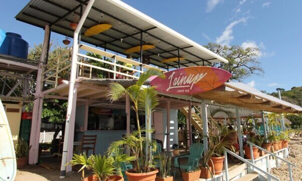 Rooftop dining area at Lainup Kitchen with ocean views in San Juan del Sur, Nicaragua