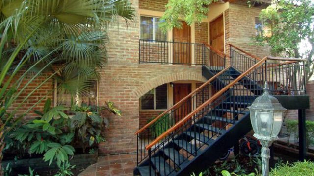 Hotel Colonial Granada's courtyard with swimming pool and colonial architecture in Granada, Nicaragua