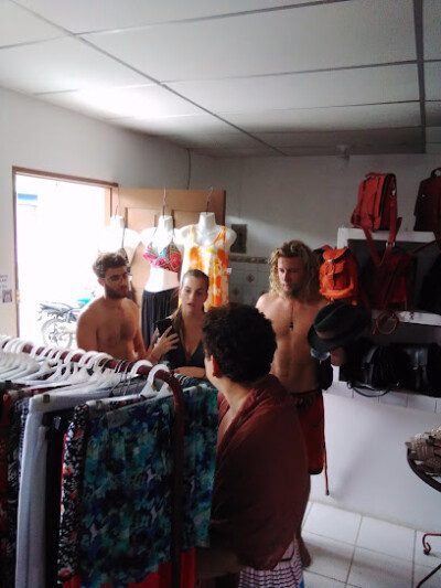 Shelves inside Amano Nicaragua in San Juan del Sur displaying handmade baskets, pottery, textiles, and coastal-inspired home accessories