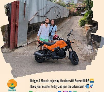 Sunset Ride Rentals Scooter and motorcycle rentals lined up at Sunset Ride Moto Rentals, San Juan del Sur