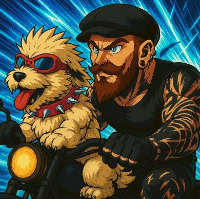 Alex Bland Taekwondo - image of Alex on his moto with his dog, Mocka