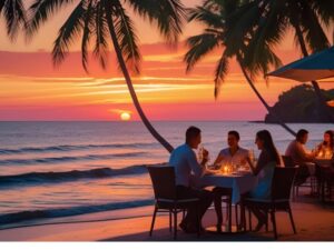 Best restaurants San Juan People dining at sunset with ocean view in San Juan del Sur