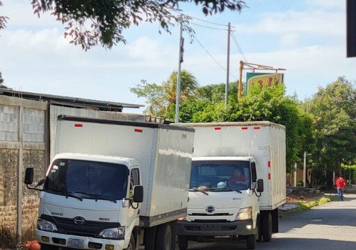 A heavy-duty rental truck parked in San Juan del Sur, used for hauling and transport