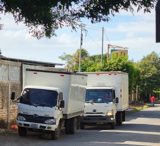 A heavy-duty rental truck parked in San Juan del Sur, used for hauling and transport