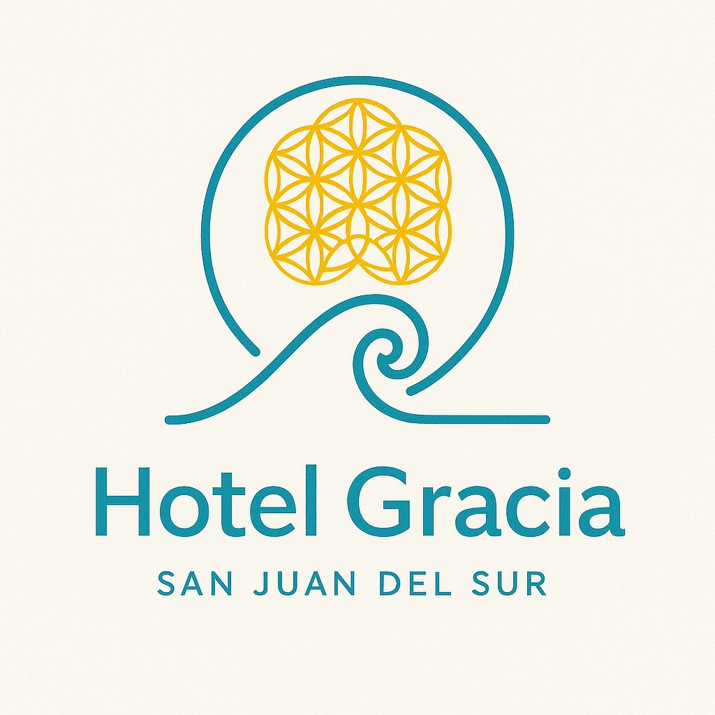 Hotel Gracia building facade with pool in front, San Juan del Sur